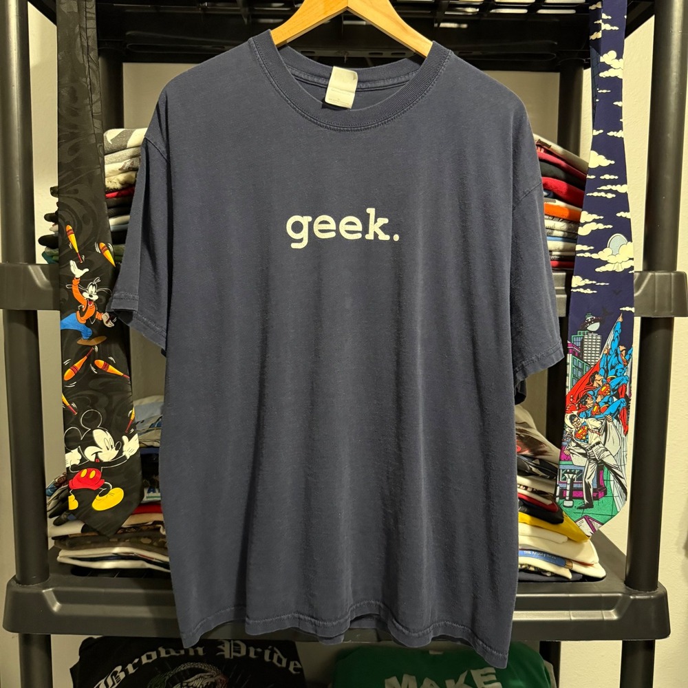 Gildan T-Shirt Geek Graphic XL Navy Blue Y2K